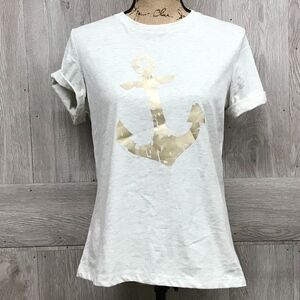Cream Marled Crew Neck Tee With Gold Anchor BB325